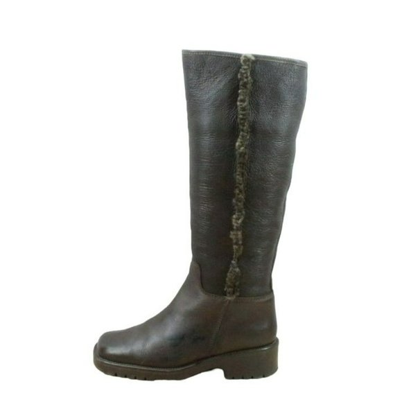 L.L. Bean Shoes - LL Bean Brown Leather Pull On Faux Fur Heeled Tall Boots Size 8